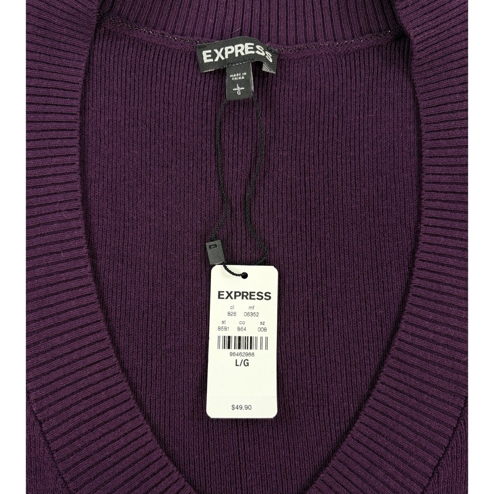 Express Women's Purple V-Neck Long Sleeve Knit Sweater Women's L Y2K Style New - Picture 3 of 9